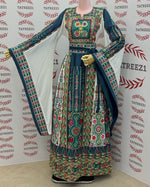 Load image into Gallery viewer, Green Traditional Palestinian Thobe – Richly Embroidered Elegance
