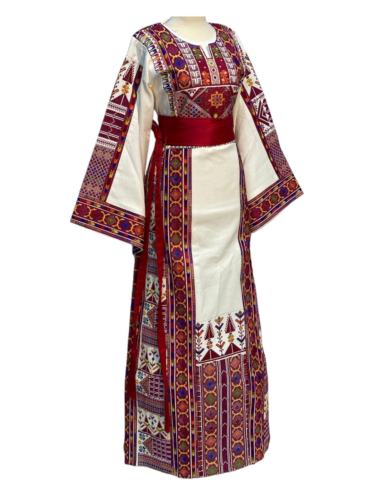 Etameen Material Ivory Traditional Embroidered Palestinian Thobe