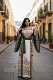 Jacquard-Embroidered Palestinian Thobe  Wide Sleeves