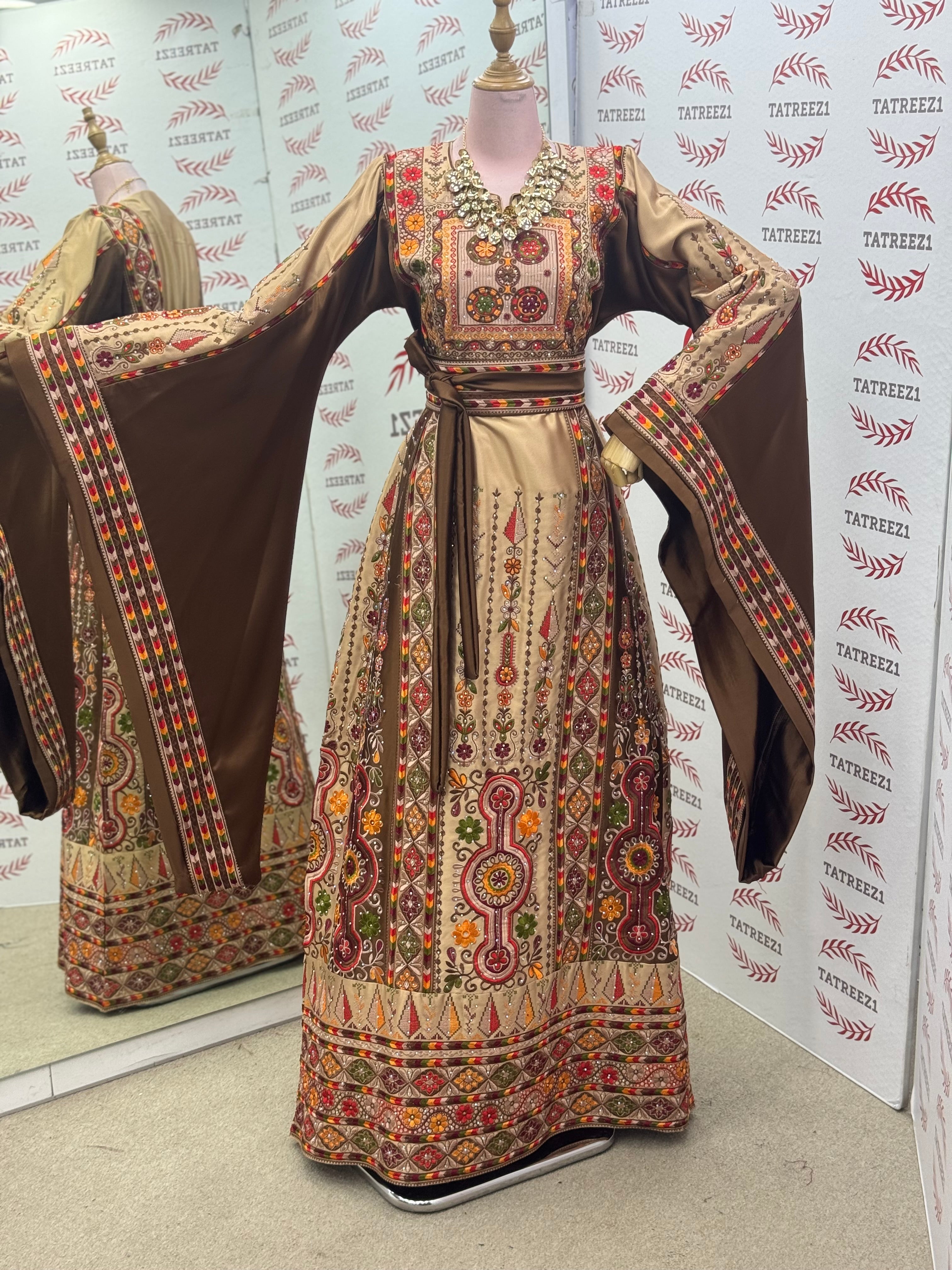 Chocolate and Caramel Embroidery Traditional Palestinian Thobe