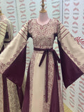 Maroon Tatreez Elegant Embroidered Palestinian Beige Dress