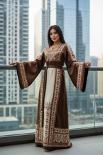 Load image into Gallery viewer, thoub Embroidered Palestinian Fellahi Thobe With Belt
