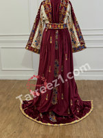 Load image into Gallery viewer, Maroon Malacca Silk Velvet Thoub with Stone Embroidery and Overskirt
