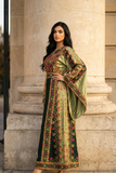 Green Embroidered Palestinian Thobe with Wide Sleeves