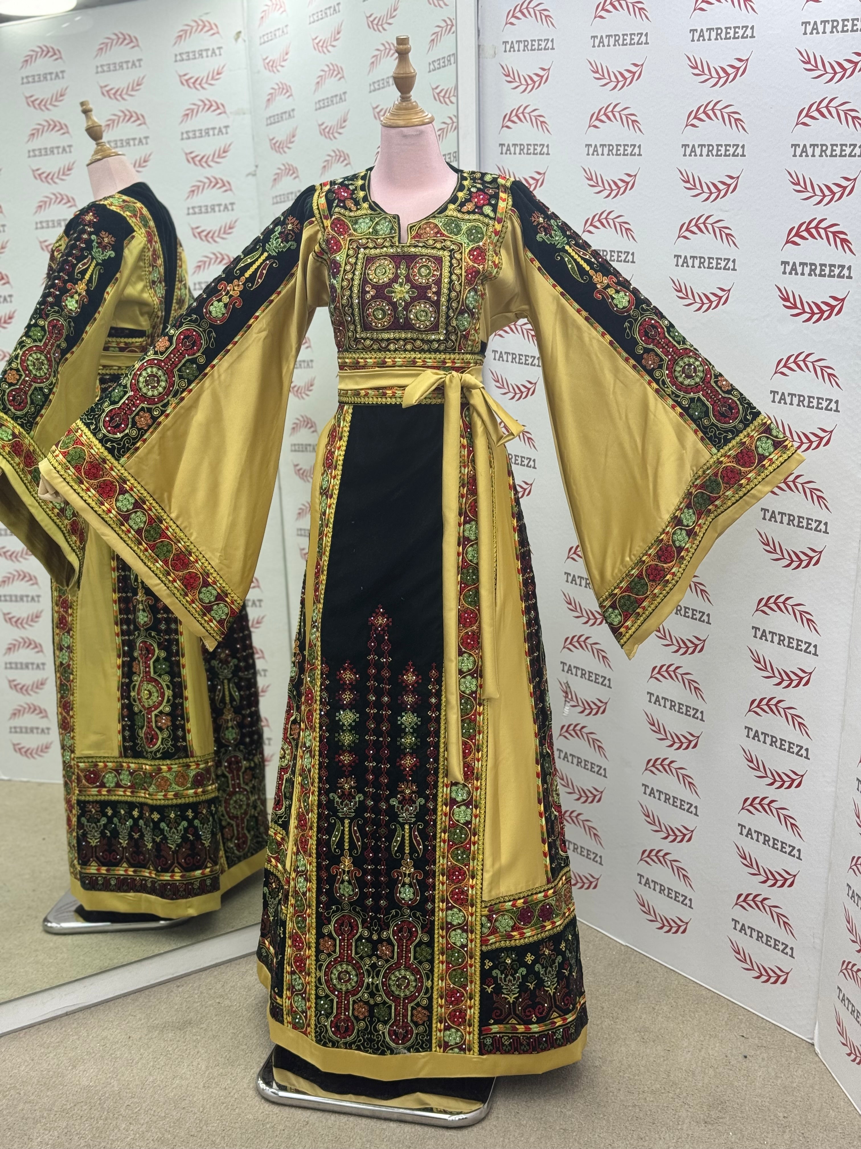 Velvet Black Palestinian Tatreez Thobe Heritage Elegance Embroidered Dress