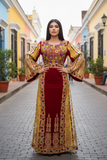 Velvet embellished with intricate Qasab (metallic) embroidery.
