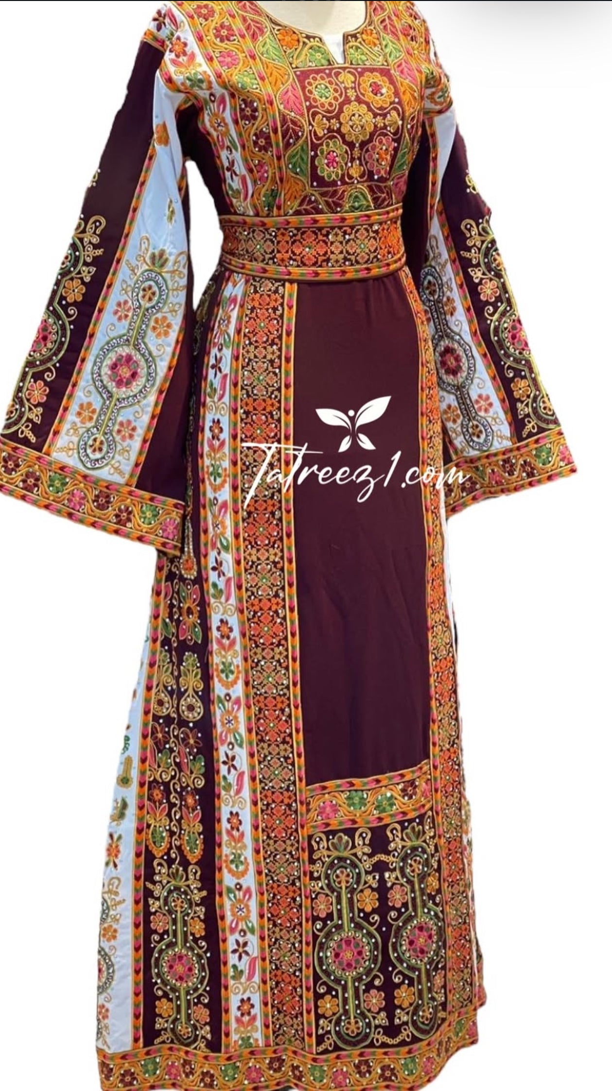 Maroon Malacca Stone Embroidery Thoub