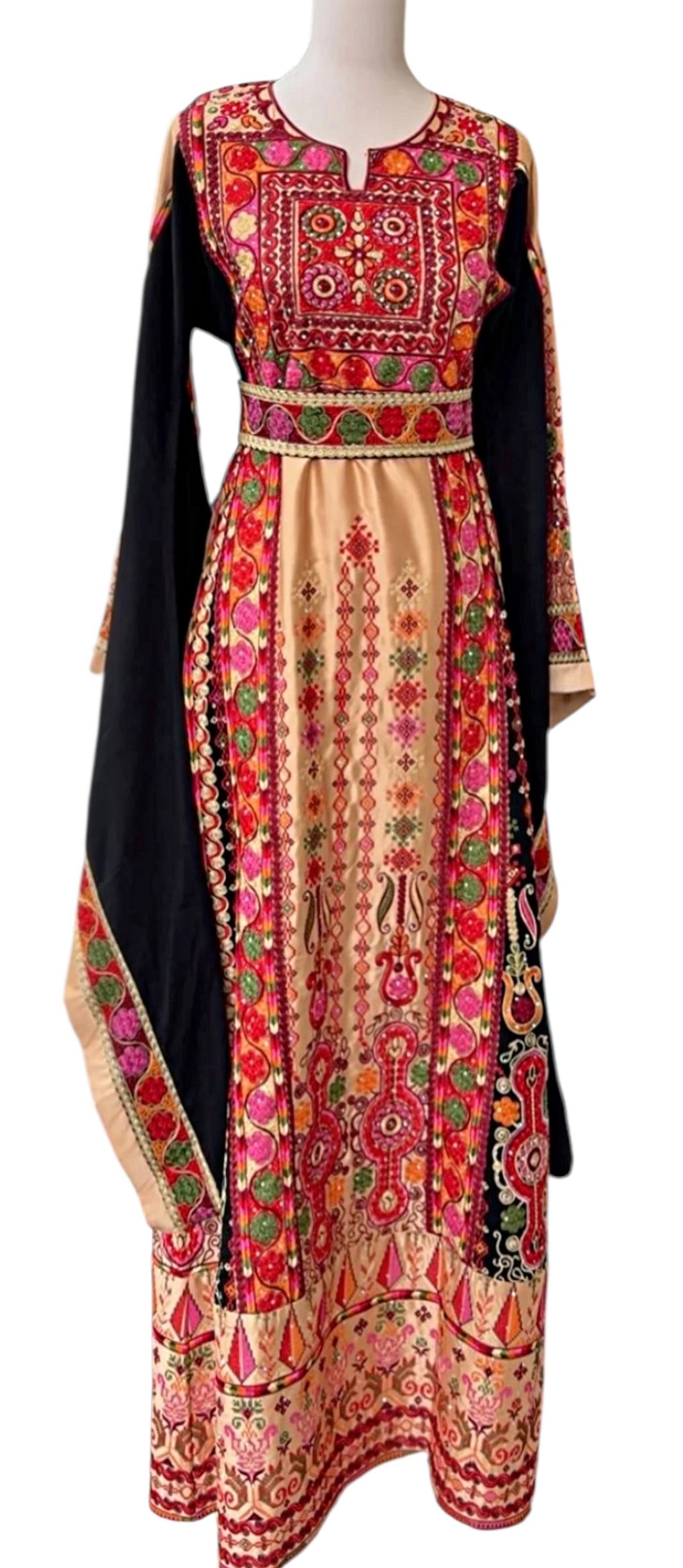 Blush Beige Embroidery Traditional Palestinian Thobe Machine Made