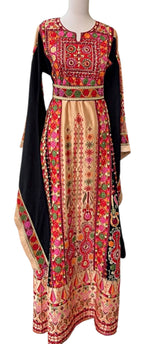 Load image into Gallery viewer, Blush Beige Embroidery Traditional Palestinian Thobe Machine Made
