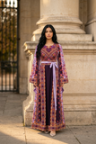 Purple Embroidered Palestinian Thobe with Wide Sleeves