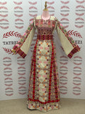 Beige & Maroon Thobe with Geometric Floral Embroidery