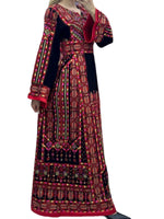 Load image into Gallery viewer, Red &amp; Black Traditional Thobe Embroidery With Matching Belt
