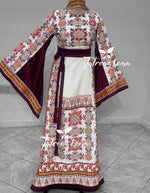 Load image into Gallery viewer, Maroon Embroidery With Reversable Belt Astonishing Palstainen Embroidery Traditional Long Thoub With Matching Headpiece
