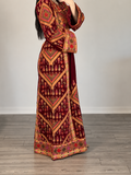 Maroon Gold Embroidery Silk Velvet Stone Thobe