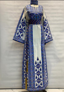 The Original Traditional Etameen Blue Embroidered Palestinian Fellahi Thobe