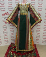 Load image into Gallery viewer, Dark Green Majdalway Embroidered Palestinian Fellahi Thobe
