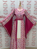 Load image into Gallery viewer, Pink Embroidered Palestinian Thobe with Wide Sleeves and Belt

