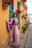 Elegant & Bold Palestinian Thoub glow amidst city colors.