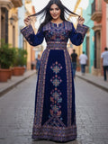 Blue Velvet Embroidery Palestinian Fellahi Thobe