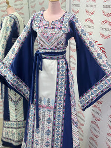 Dark Blue Embroidery Traditional Palestinian Thobe Machine Made