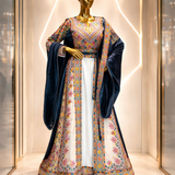 Green Embroidered Palestinian Thobe with Wide Sleeves