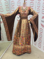 Load image into Gallery viewer, Chocolate and Caramel Embroidery Traditional Palestinian Thobe
