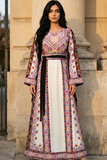 Purple Embroidered Palestinian Thobe with Wide Sleeves