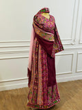Magenta Malacca silk Velvet Material Stone Embroidery Thoub With Matching Headpiece and reversible belt