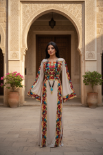 Load image into Gallery viewer, Beige Simple &amp; Classic And Elegant Emberoidery Dress With Matching belt
