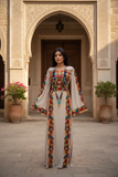 Beige Simple & Classic Elegant Emberoidery Dress With Matching belt