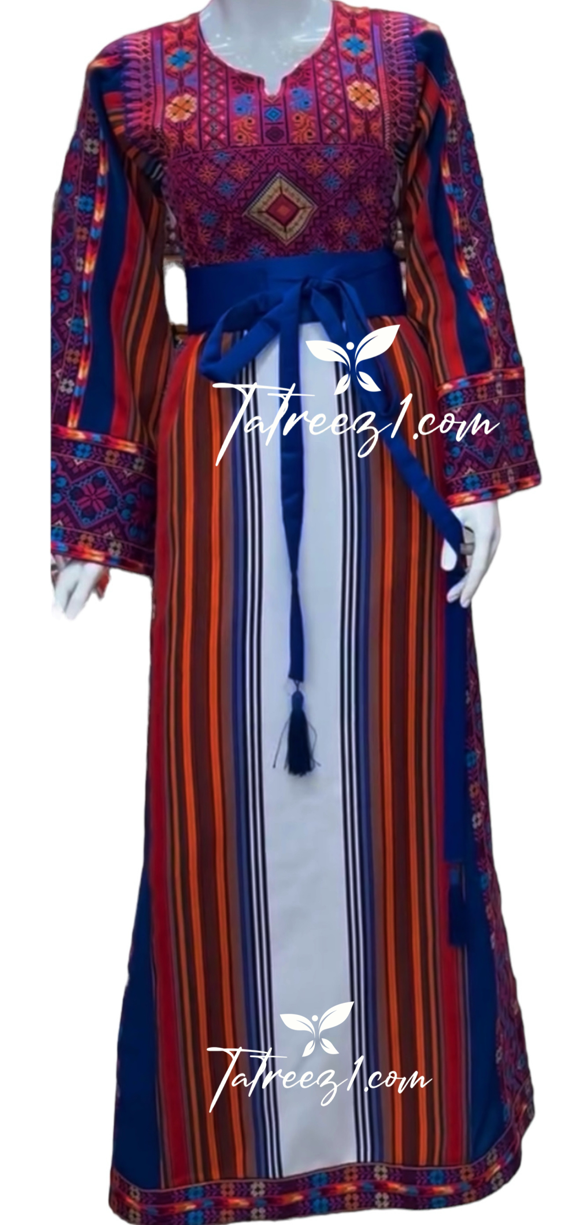 Majdalawi Blue Multicolor Embroidered Palestinian Fellahi Thobe