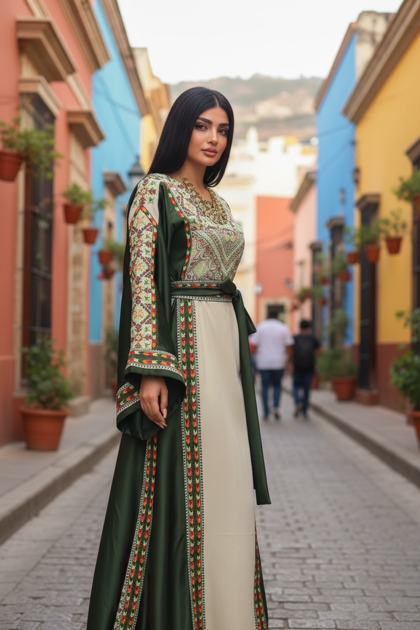 Simply Elegant Wide Sleeve Thoub Embroidered Palestinian Thobe