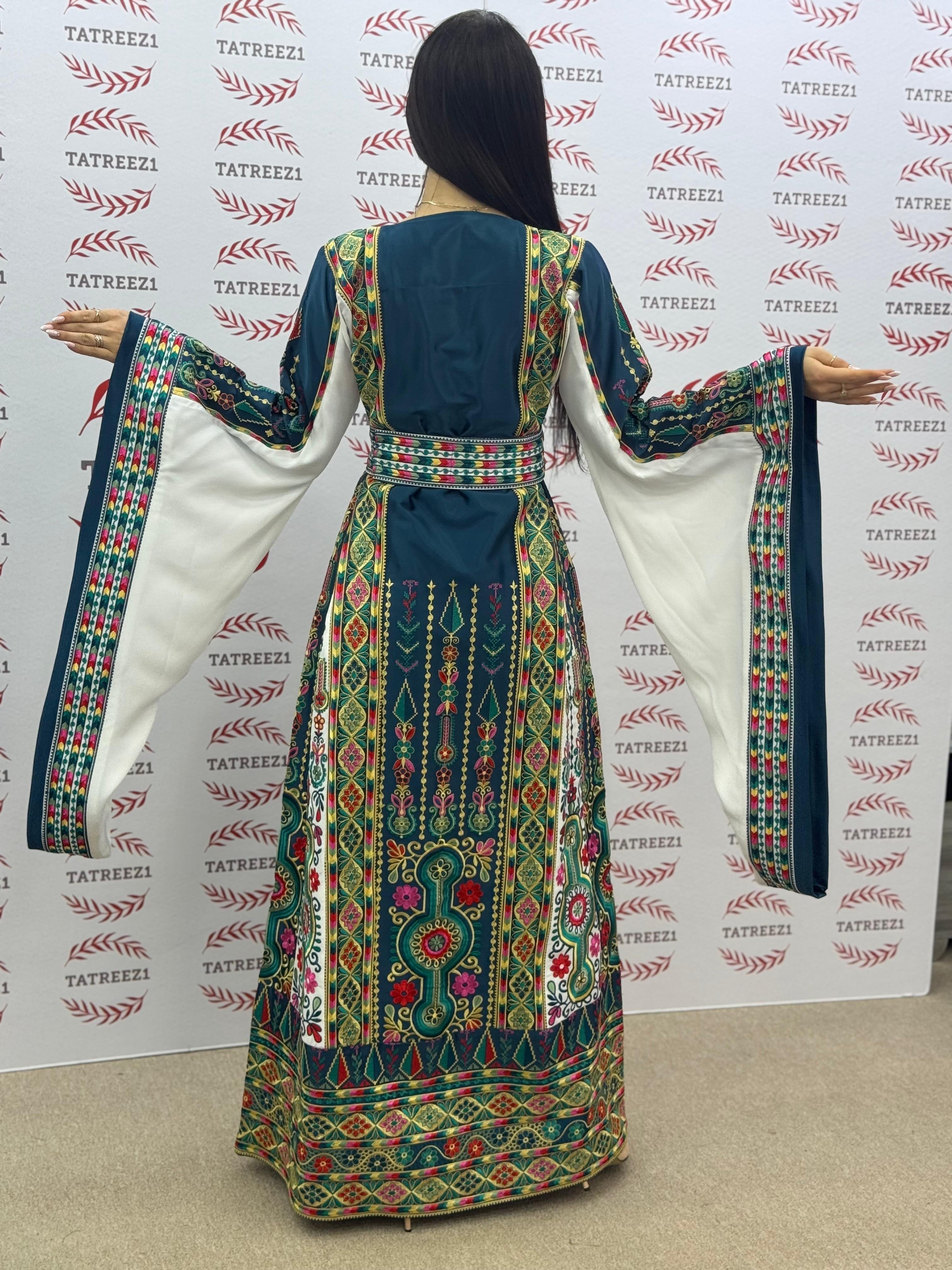 Green Embroidery Traditional Palestinian Thobe Machine Made