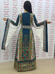 Green Embroidery Traditional Palestinian Thobe Machine Made