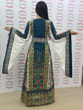 Green Embroidery Traditional Palestinian Thobe Machine Made