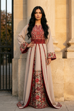 Light beige Elegance Thoub with Overskirt Thoub with Floral Embroidery