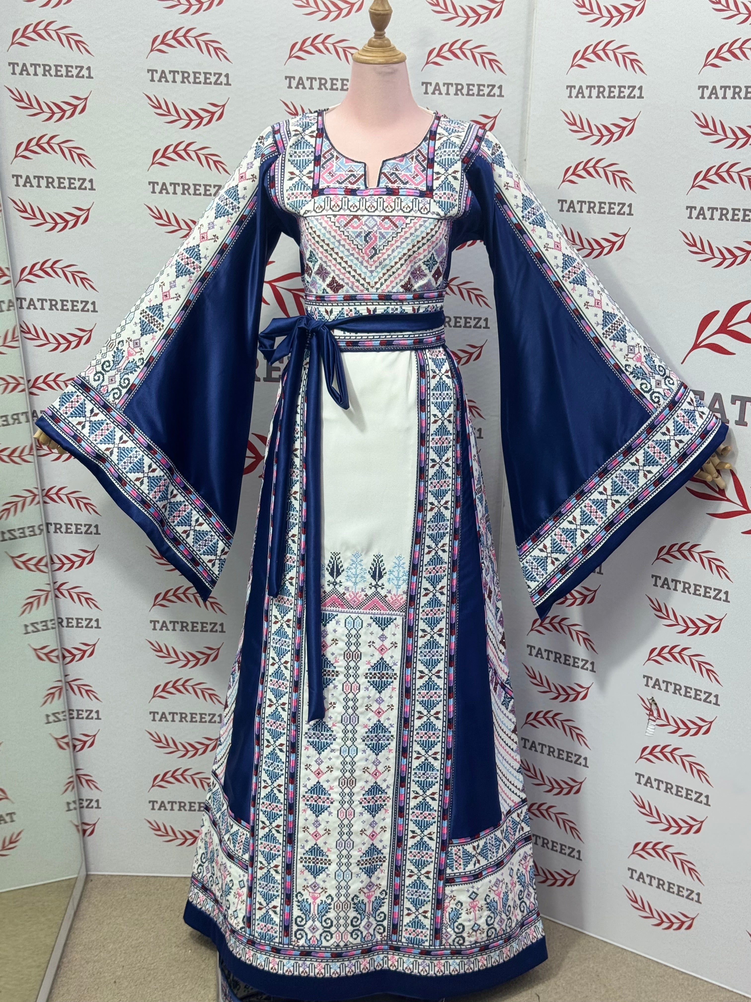 Dark Blue Embroidery Traditional Palestinian Thobe Machine Made