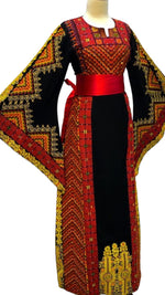 Load image into Gallery viewer, Black/Red Palstainen Embroidery Traditional Long Thoub
