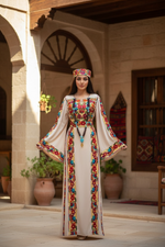 Load image into Gallery viewer, Beige Simple &amp; Classic And Elegant Emberoidery Dress With Matching belt
