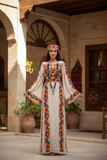 Beige Simple & Classic Elegant Emberoidery Dress With Matching belt
