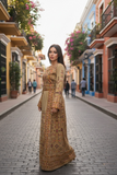 Velvet Beige Embroidery Thoub