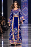 Blue Embroidery Silk Velvet Stone Thobe