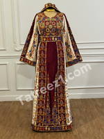 Load image into Gallery viewer, Maroon Malacca Silk Velvet Thoub with Stone Embroidery and Overskirt
