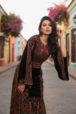 Velvet Midnight Bloomed Elegant  Embroidered Palestinian Thobe