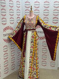 Floral Embroidered Palestinian White Thobe with Wide Sleeve