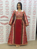 Load image into Gallery viewer, Majdalway Maroon  Embroidered Palestinian Fellahi Thobe
