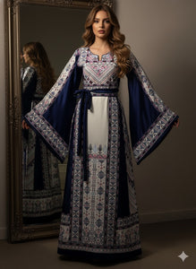 Dark Blue Embroidery Traditional Palestinian Thobe Machine Made