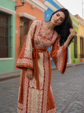 Orange Burnt thoub Embroidered Palestinian Fellahi Thobe With Belt (Copy)