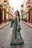 Beige thoub Blue Embroidered Palestinian Fellahi Thobe With Belt
