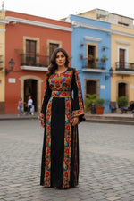 Load image into Gallery viewer, Black Simple &amp; Classic And Elegant Emberoidery Dress With Matching belt
